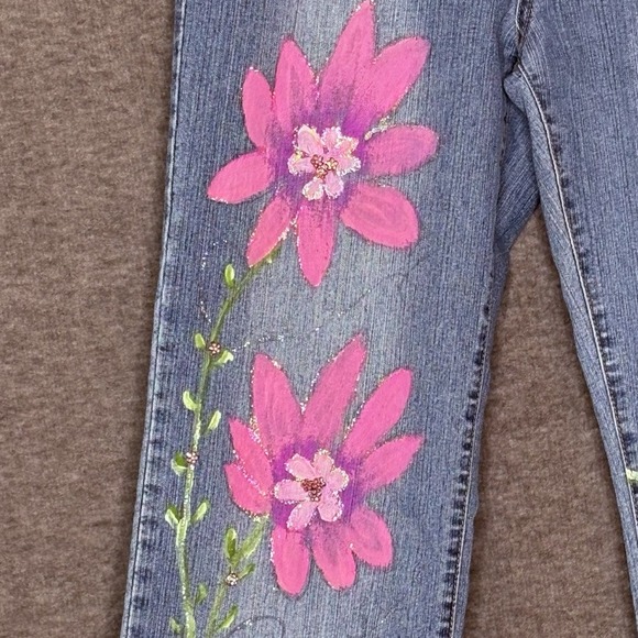 Vintage Daniel Original Design Floral Hand-Painted Embellished Jeans Womens 9/10 - Picture 3 of 12